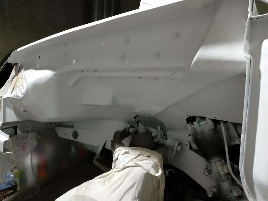View of the primed mudguard - rear view