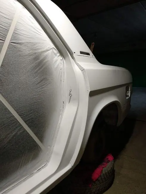 View of the primed rear door opening