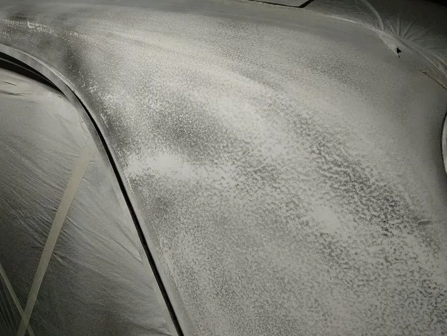 View of the rear left pillar before sanding