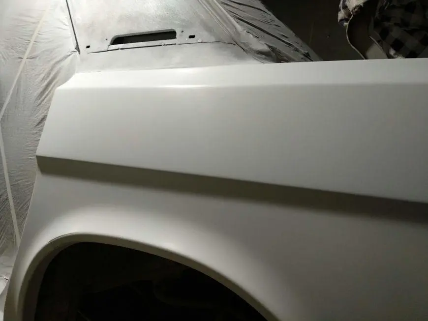 View of the rear fender after sanding